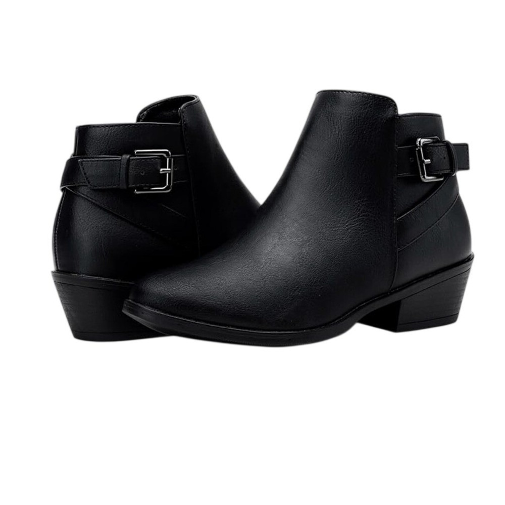 Vepose‎ Black Faux Leather Ankle Boots Low Block Heel Womens Size 9